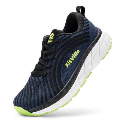 Herren-Sneaker in Dunkelblau mit weißer Sohle und hellgrünen Akzenten.