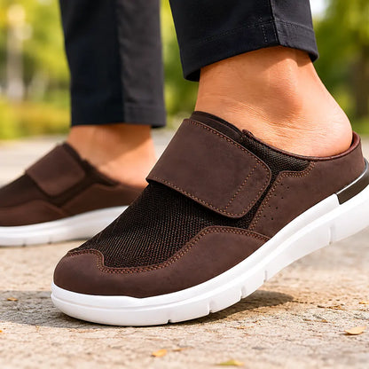 braune-orthopädische clogs herren velcro nahaufnahme 