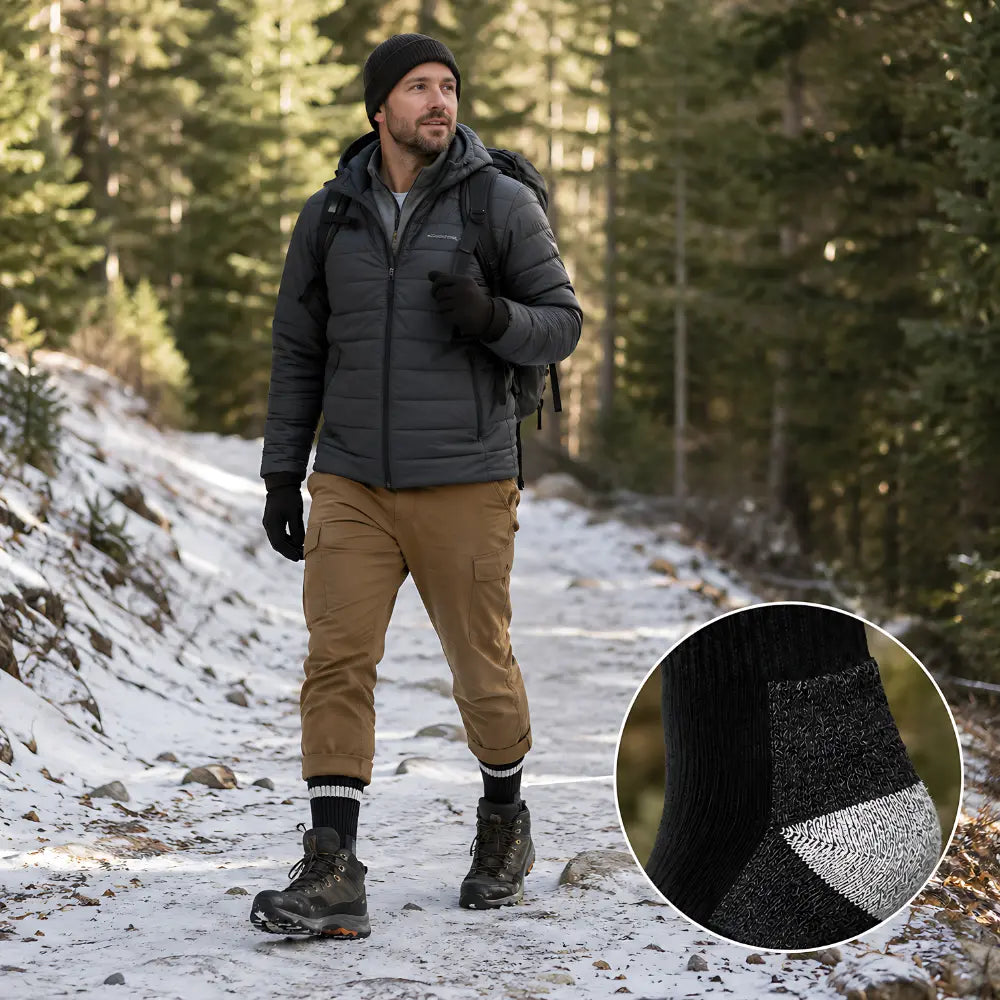 dicke wintersocken wandern outdoor strickgewebe detail