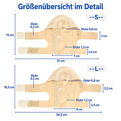 gel fersenkissen größentabelle mit maßen für S und L im detail
