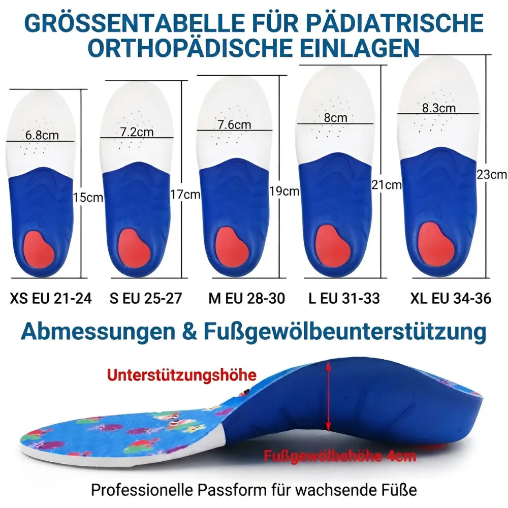 groessentabelle kinder einlegesohlen eu21-36 fussgewoelbehoehe
