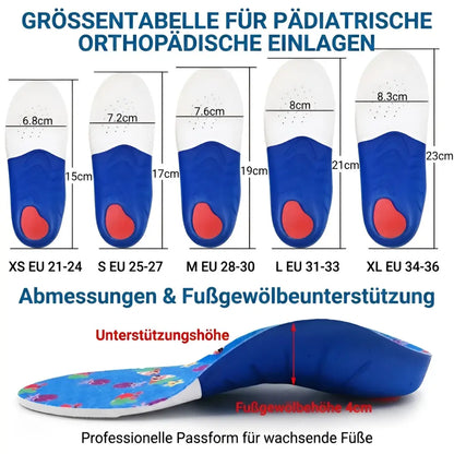 groessentabelle kinder einlegesohlen eu21-36 fussgewoelbehoehe