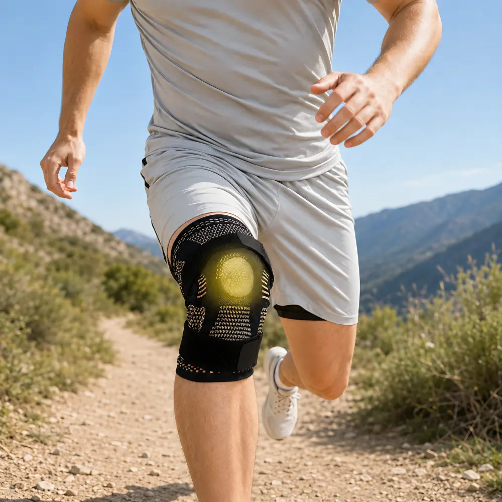 kniebandage klettverschluss beim trailrunning im einsatz