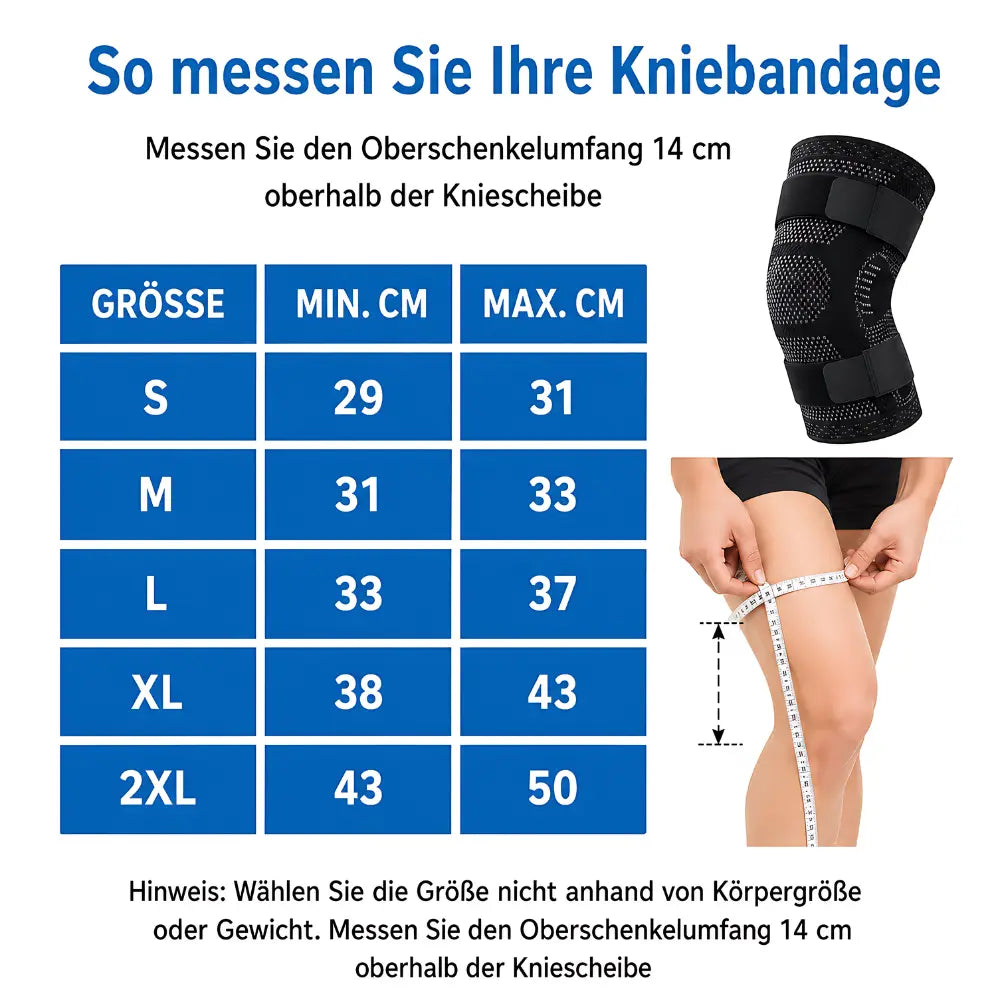 kniebandage klettverschluss groessentabelle guide