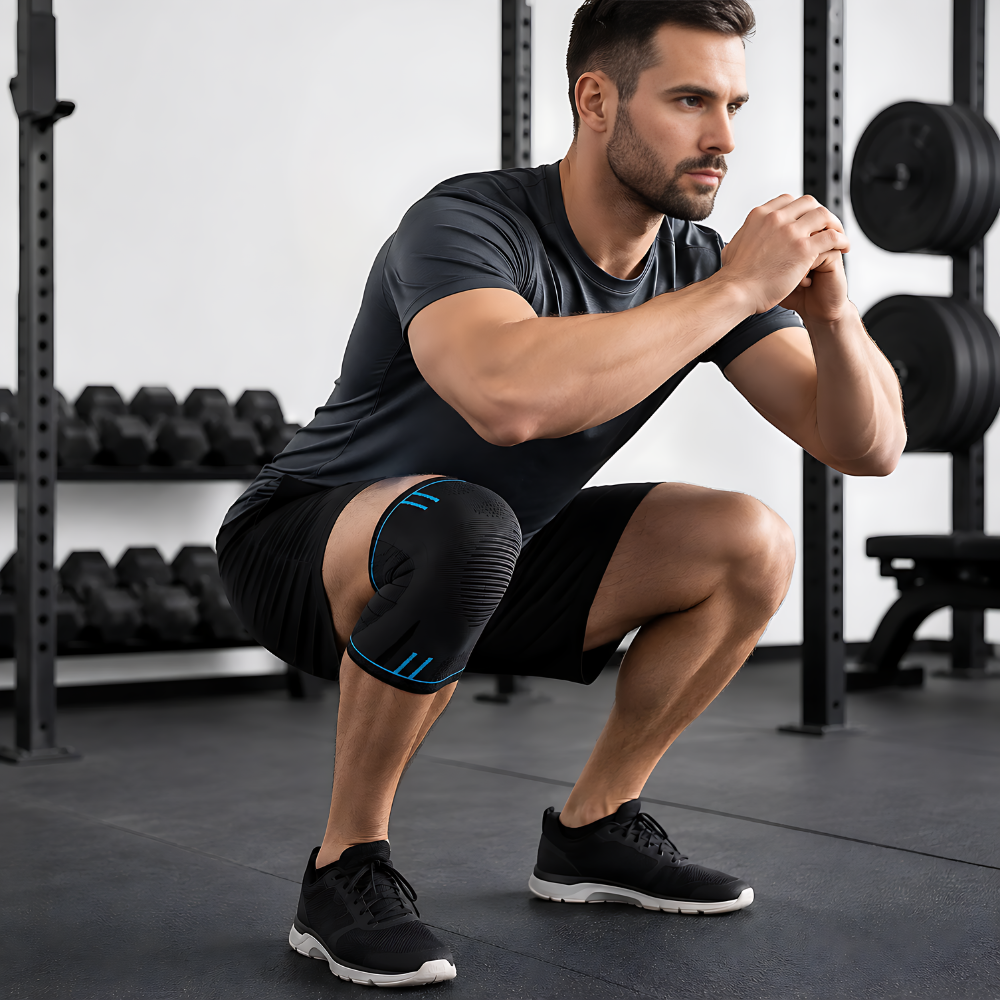 kniebandage kompression beim training und dehnen des knies