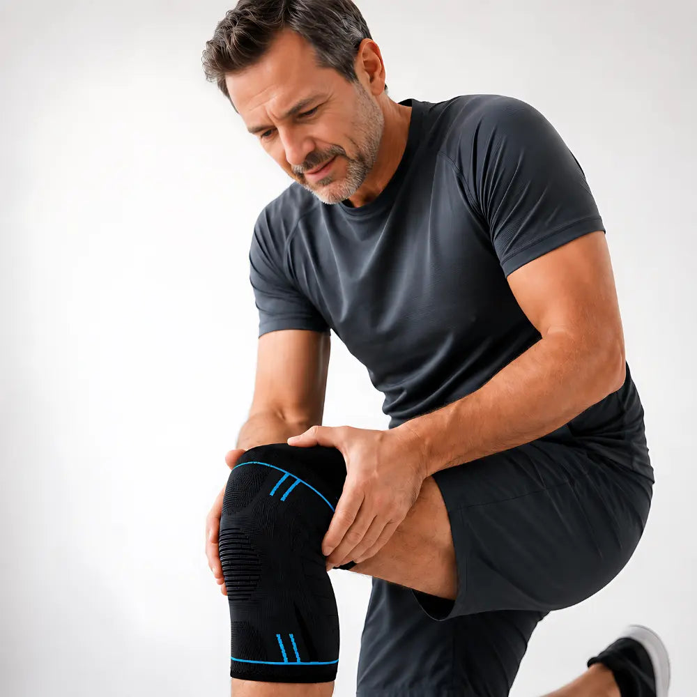 kniebandage kompression mann haelt schmerzendes knie