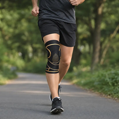 kniebandage mit riemen beim joggen im einsatz