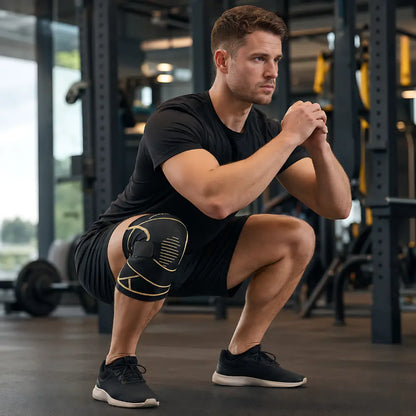 kniebandage mit riemen beim krafttraining im einsatz