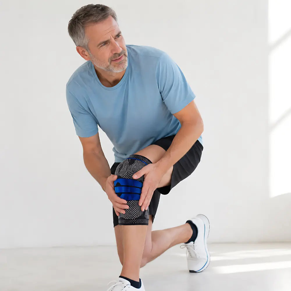 kniebandage orthopaedisch mann haelt schmerzendes knie