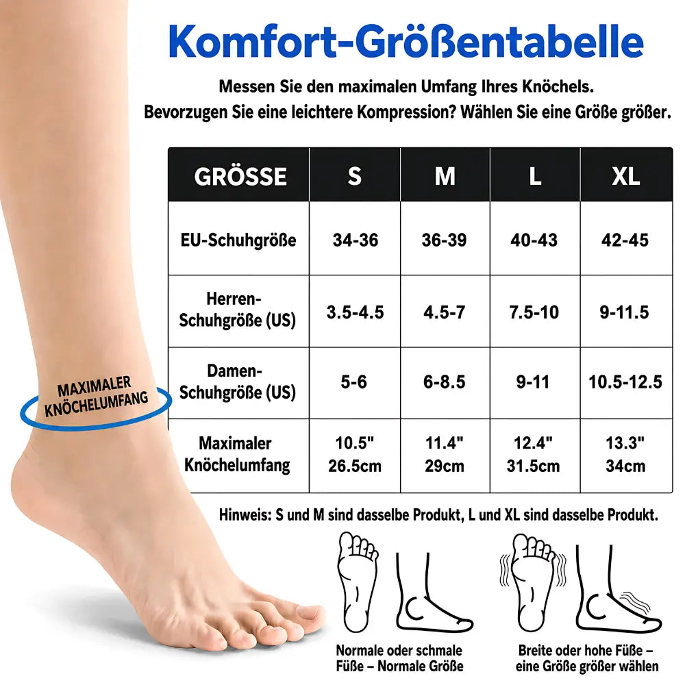 kompressions fussmanschette grossentabelle s m l xl nach schuhgrosse