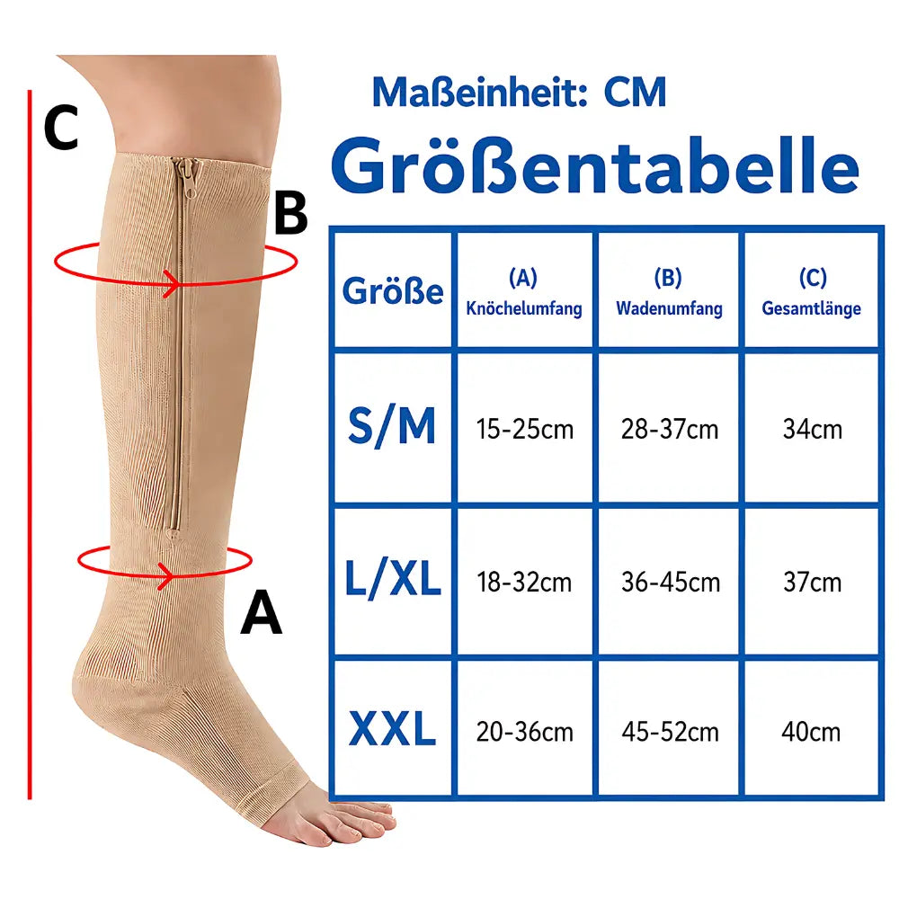 kompressionssocken reissverschluss groessentabelle S/M/XL/2XL Size