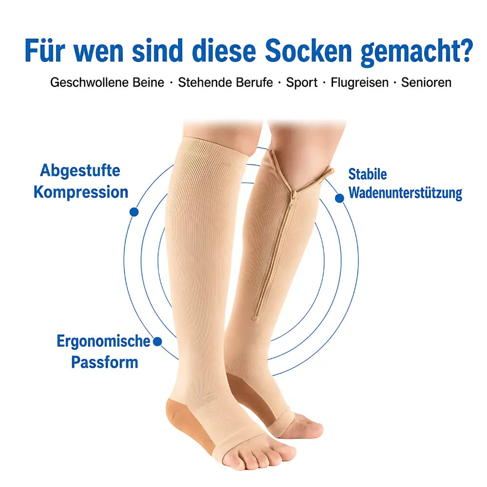 kompressionssocken reissverschluss indikationen sport senioren berufe