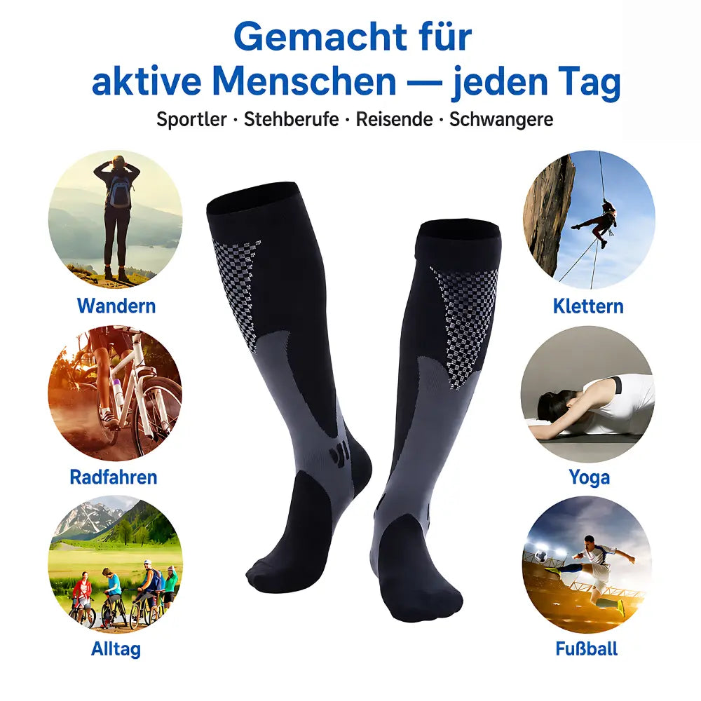 kompressionssocken sport indikationen wandern alltag stehberufe reisende