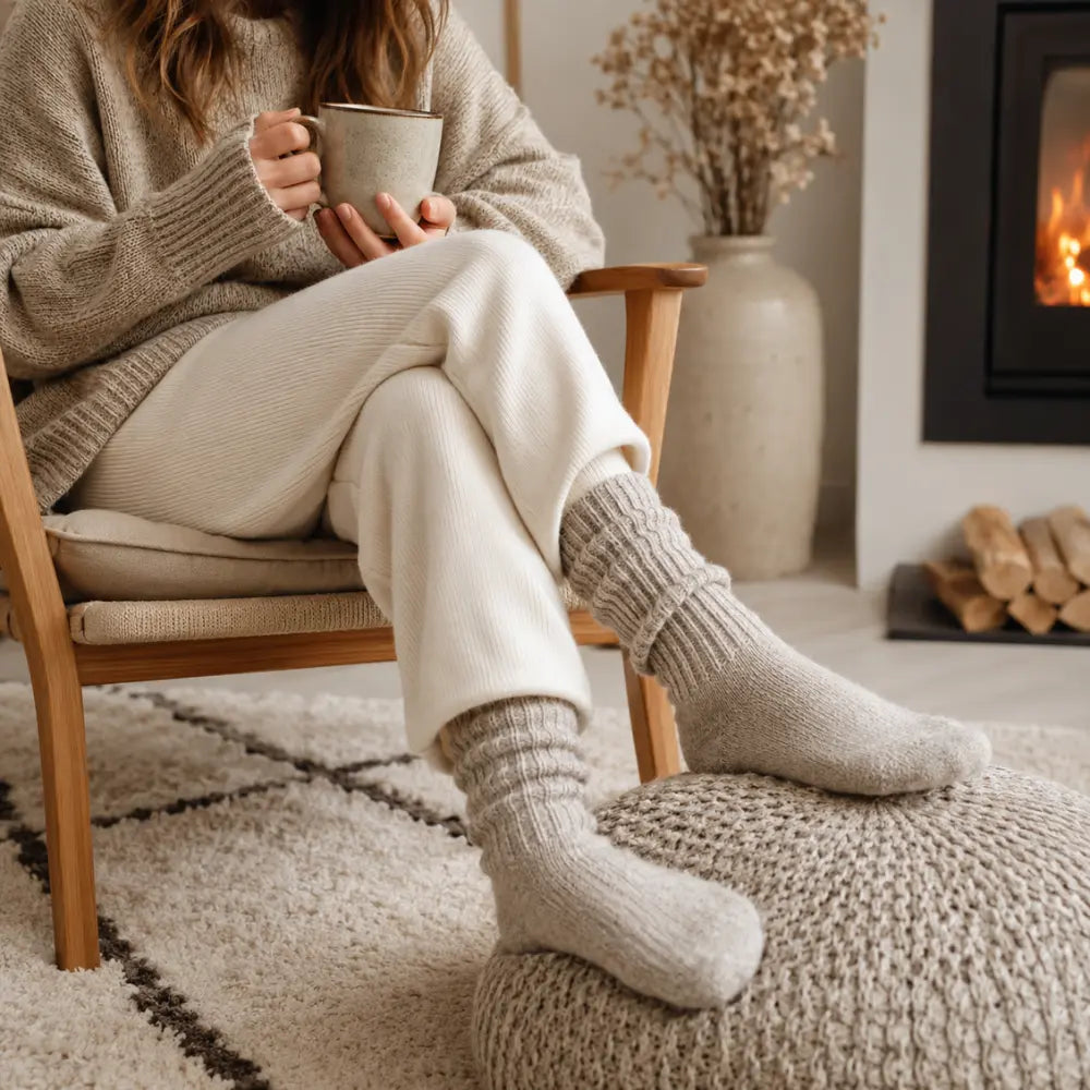 merino wolle socken warme fuesse gemuetlich am kamin geniessen