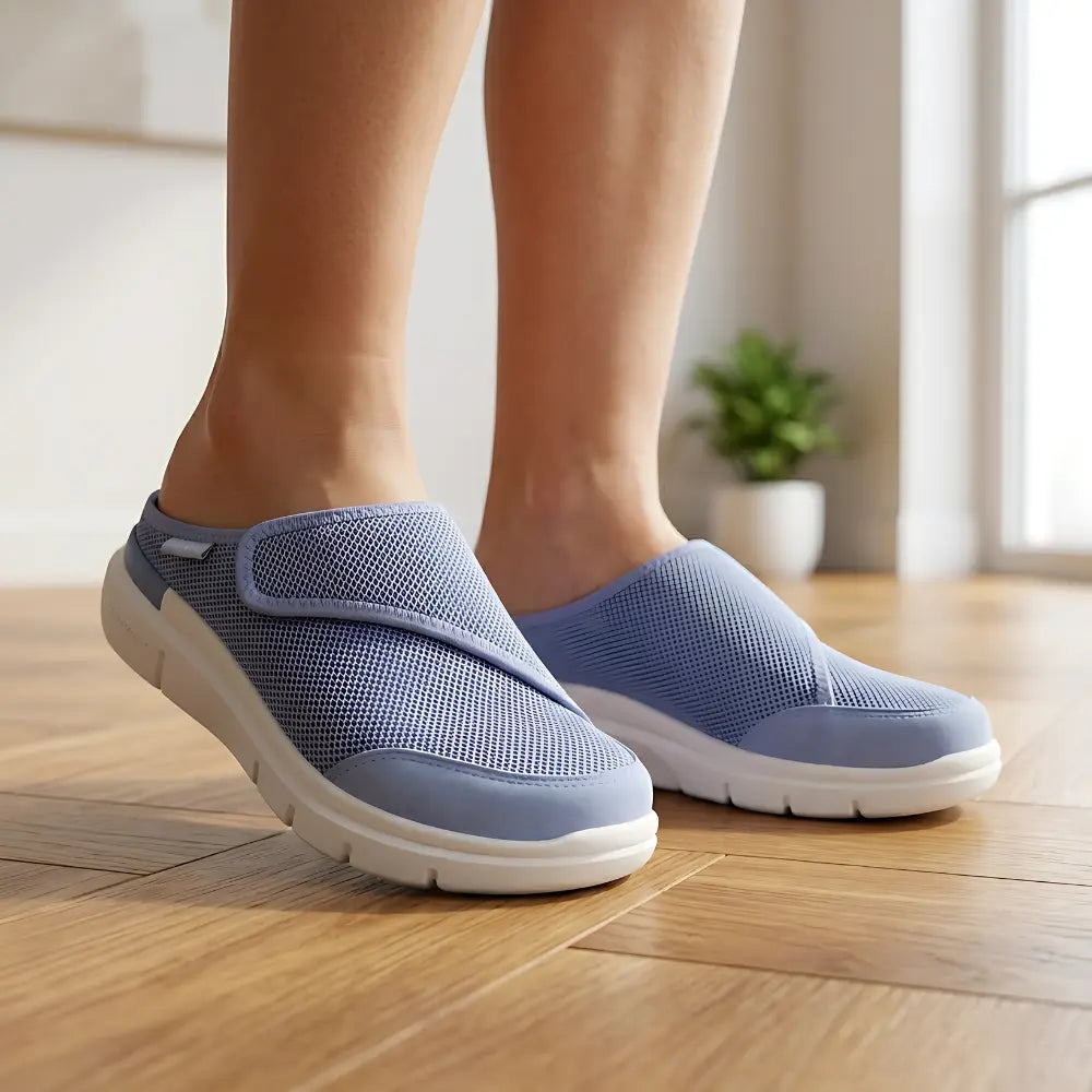 orthopadische hausschuhe damen blau parkett zuhause komfort 