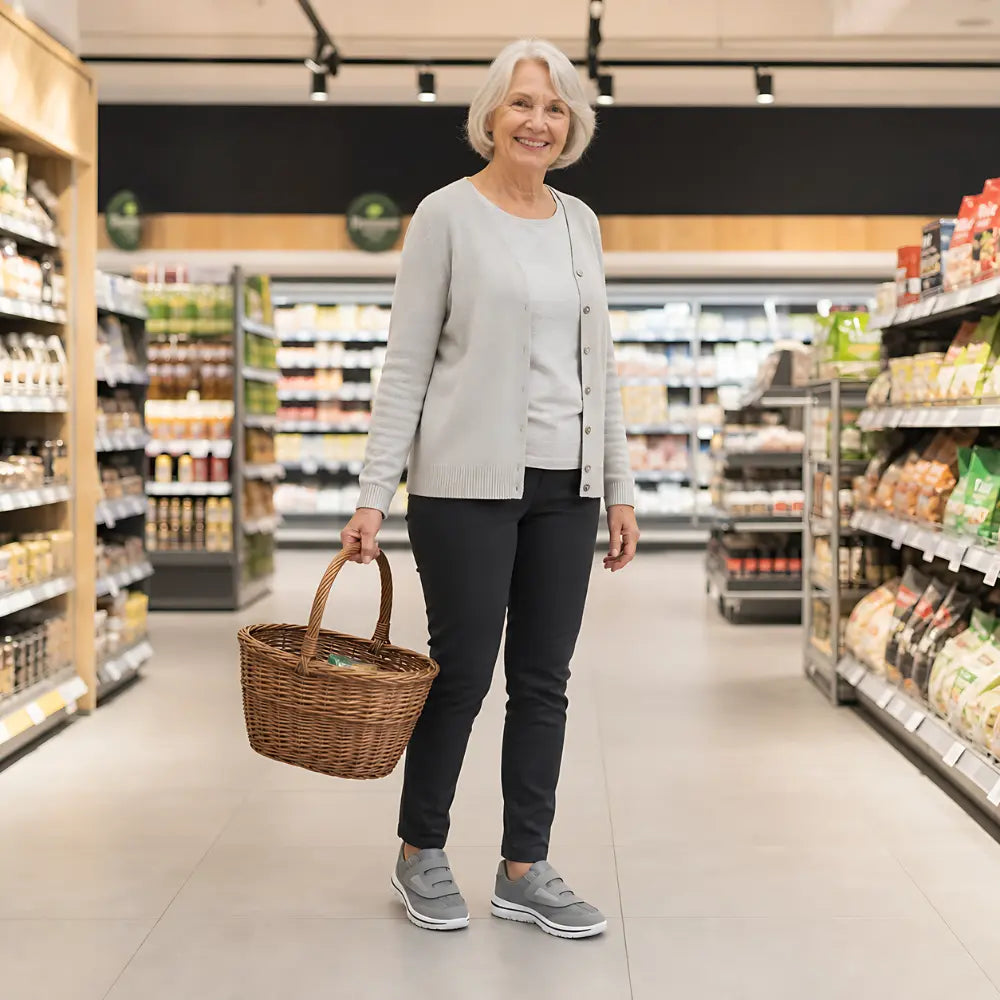 orthopaedische schuhe breite fuesse seniorin alltag supermarkt